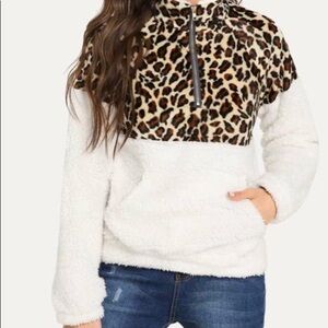 Quarter zip Leopard print teddy sweatshirt